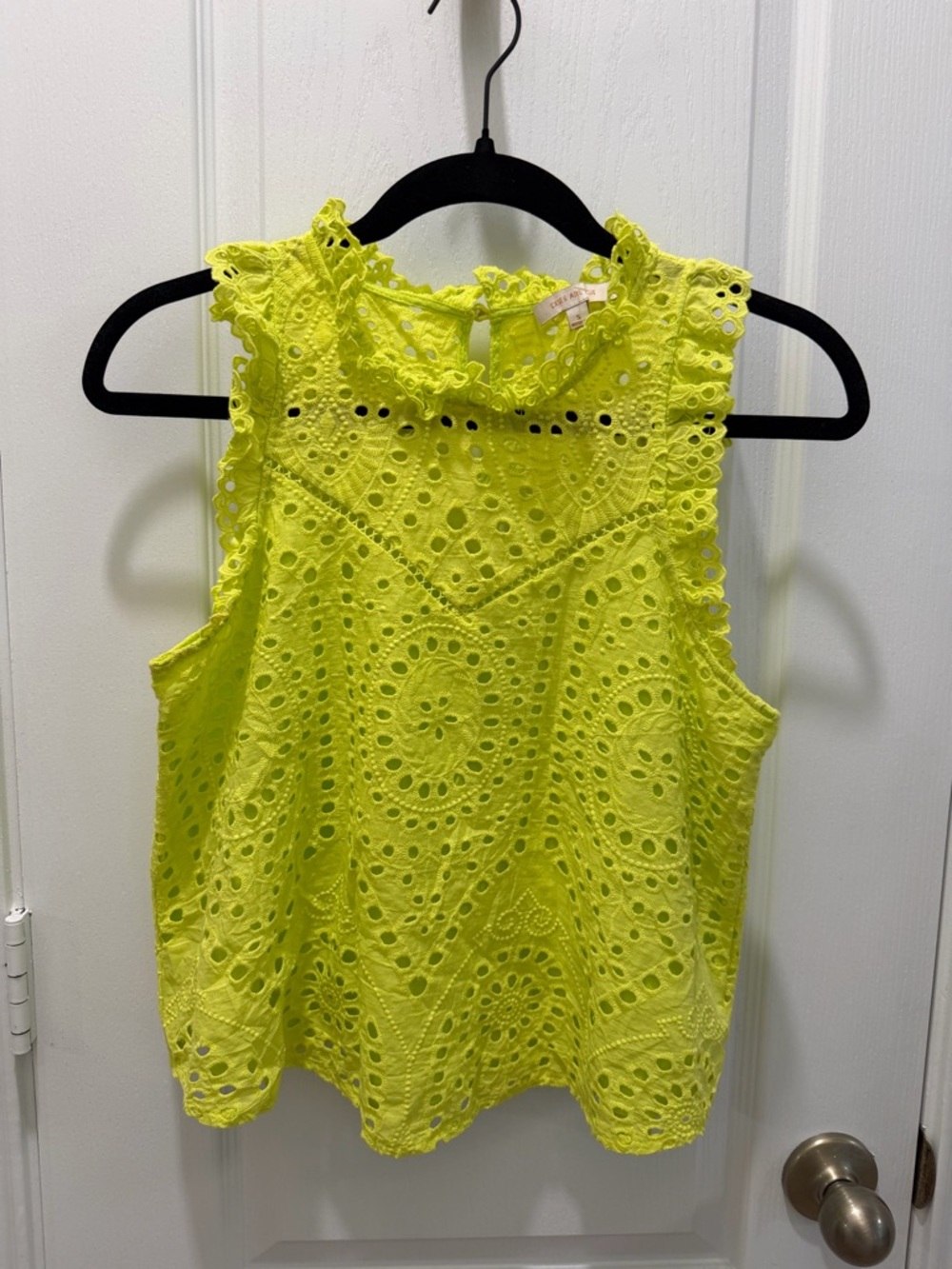 Skies Are Blue Neon Yellow Eyelet Lace Sleeveless Camisole